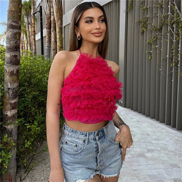 Ina - Rosa Flauschiges Crop-Top