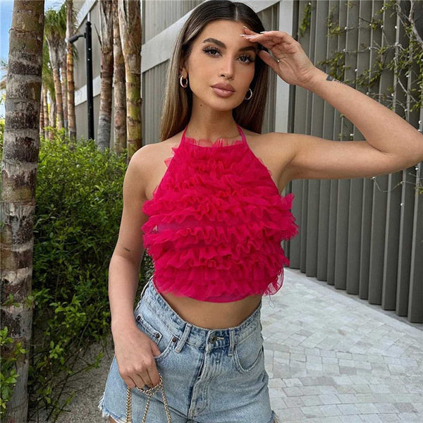 Ina - Rosa Flauschiges Crop-Top