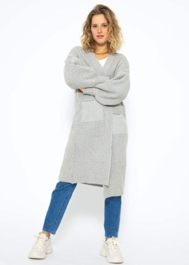 Kaida - Lange Gestrickte Damen Strickjacke