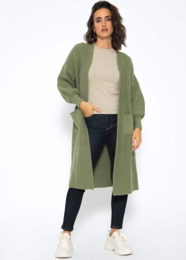 Kaida - Lange Gestrickte Damen Strickjacke