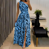 Kelsey - Zebra-Print Ein-Schulter-Maxikleid