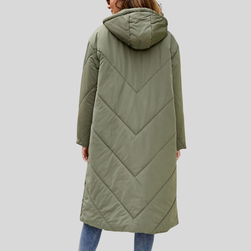 Chloe - Lange, warme Damenjacke mit Kapuze